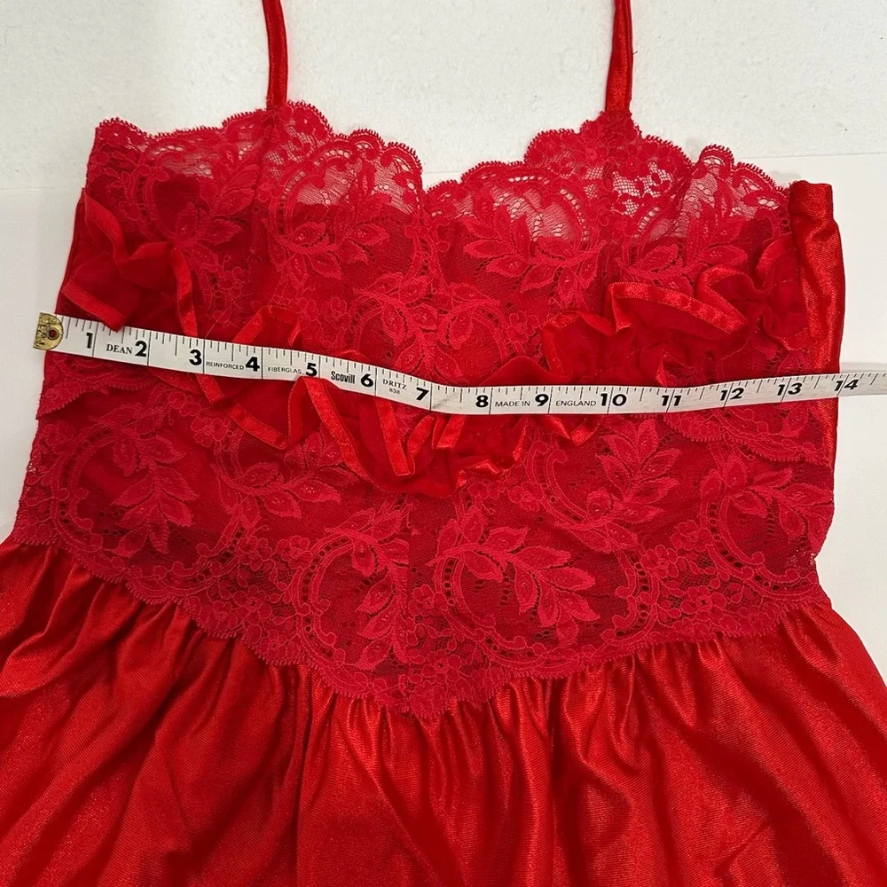 Vintage Red Lace & Satin Babydoll Slip Dress Lingerie Vamp Glamour Valentines - Picture 15 of 15
